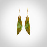 Hand carved medium sized New Zealand Flower jade drop earrings. Made by NZ Pacific from real jade. Online jewellery for sale online by NZ Pacific. Hand carved here in New Zealand.